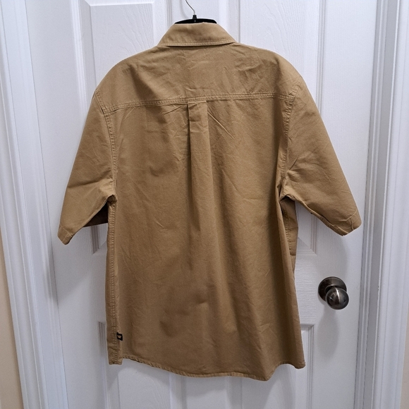 CAT Caterpillar Men's Shirt Short Sleeved Tan Brown Size Medium Cotton Casual - Picture 3 of 12